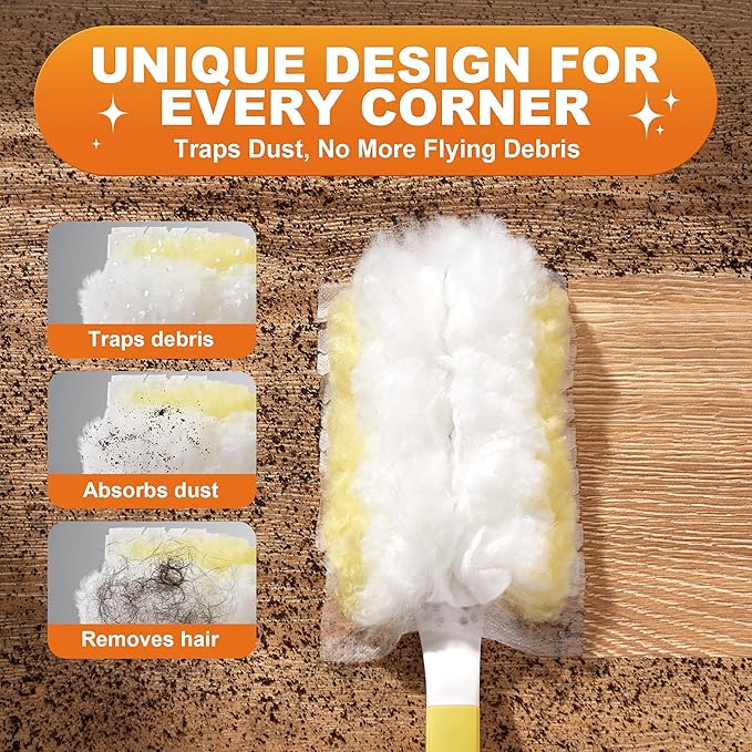 JOYMOOP Disposable Duster Set, 30 Pcs 360 Heavy Duty Duster Refills with 1 Dusting Wand, Disposable Dusters for Cleaning Home & Car, Multi-Surface Dusters, for Dusting Corners, Ceiling Fans, Furniture