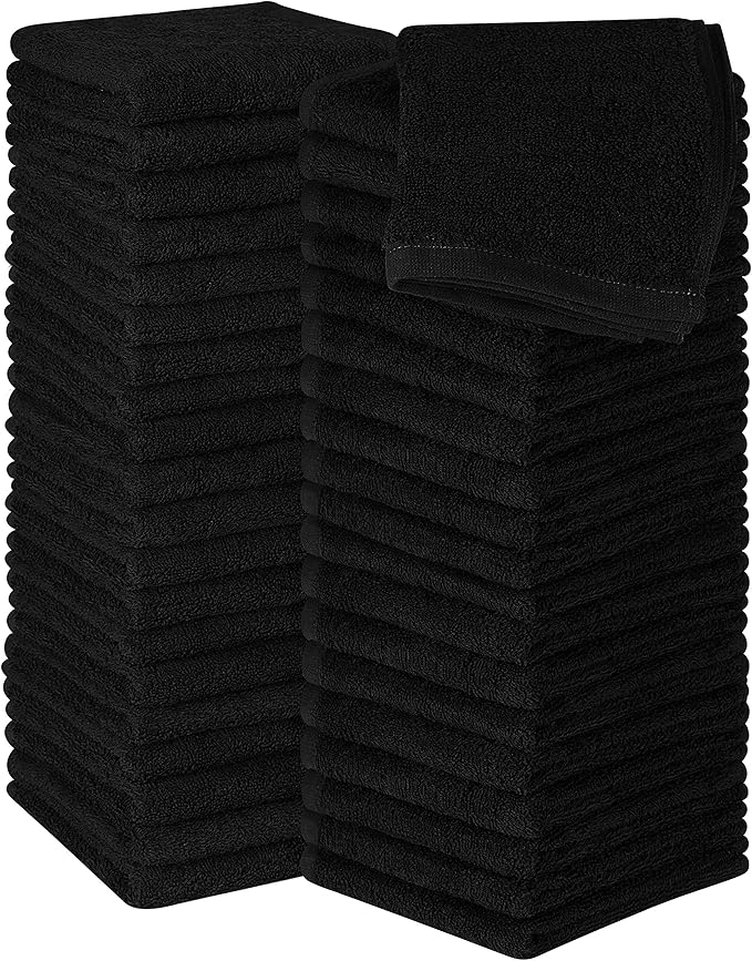 Utopia Towels 60 Pack Cotton Washcloths Set, 100% Ring Spun Cotton, Premium Flannel Face Cloths, Highly Absorbent and Soft Feel Fingertip Towels, Black