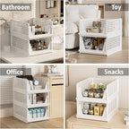 Proarea 5 Pack Stackable Plastic Storage Basket Closet Organizer Bin Foldable Clothes Organizer Storage Drawer Shelf Container for Living room Bathroom Kitchen Office (3L+2S), White, YG-3L2S