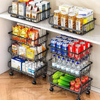 3-Tier Rolling Pantry Organizers and Storage Cart with Wheels – Stackable Wire Snack Cart for Kitchen, Pantry Shelves and Storage Rack for Fruit, Vegetables, Onion, Potato