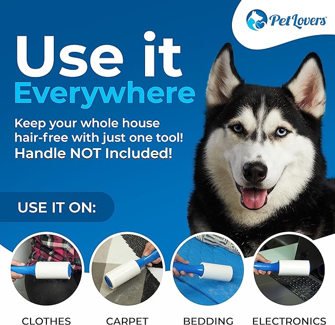 PetLovers Extra Sticky Lint Roller 6 Pack of Refills Only - No Handle Included - 90 Sheets Per Refill 540 Sheets Total