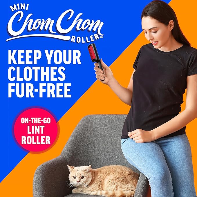 ChomChom Roller for Pet Hair - Reusable Lint Roller Pet Hair Removal Tool for Clothes, Couches, Cars and Travel - Cat Dog Hair Remover, Compact, No Sticky Refills Needed (Mini)