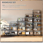 4NM 2 Tiers No-Assembly Folding Bookshelf with Wheels, Portable Rolling Storage Foldable Bookcase & Compact Side Table for Living Room, Bedroom, Kitchen, Bathroom (Rustic Brown and Black)