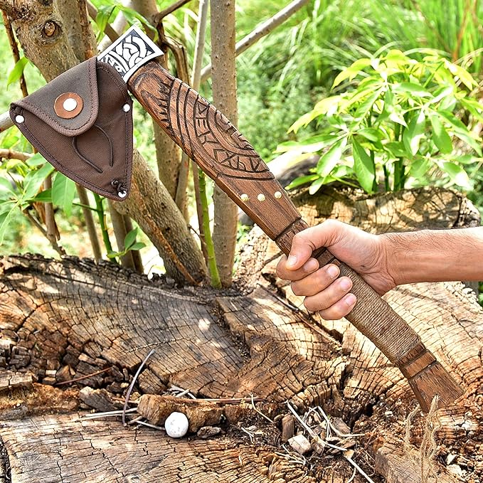 Pair of Viking Axes – Forged High Carbon Steel Norse Bearded Axes | Balanced Throwing Hatchets | Handcrafted Ash Wood Shaft | Sheaths Included | Odin Style Gifts for Men