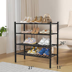 ROMGUAR CRAFT 4 Tier Bamboo Shoe Rack for Closet Free Standing Wood Shoe Shelf for Entryway Small Space Stackable 27"x11"x26" (Black)
