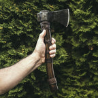 Norse Tradesman 14" Viking Throwing Axe - Fully Sharpened Norse Hand-Axe - Carbon Steel Axe Head with Premium Leather Cross-Stitch and Sharpening Stone