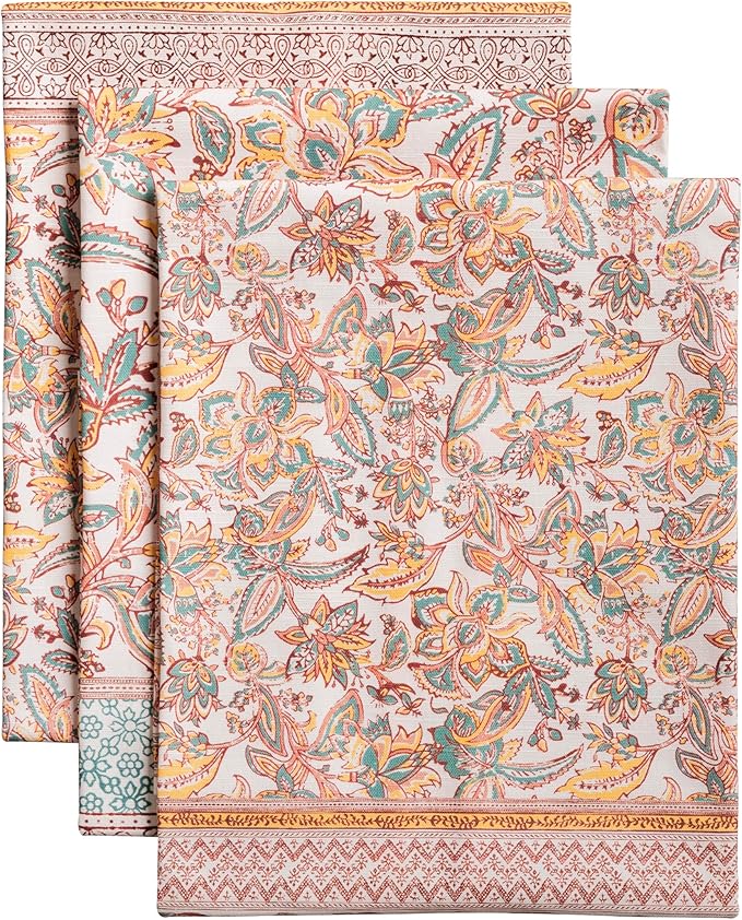 Maison d' Hermine Kitchen Towels Set of 3 100% Cotton 27.50" x 20" Reusable Cloth Tea Dish Towels Absorbent with Hanging Loop for Kitchen, Home, Dining, Cocktail Parties (Nila)