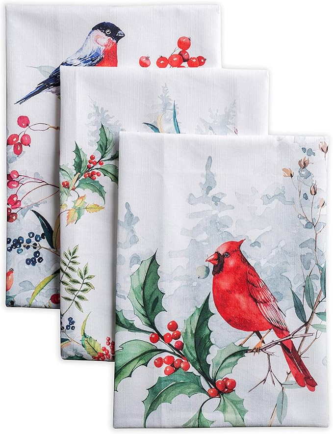 Maison d' Hermine Kitchen Towels Set of 3 100% Cotton 27.50" x 20" Reusable Cloth Tea Dish Towels Absorbent with Hanging Loop for Kitchen, Home, Dining, Cocktail Parties (Morzine)