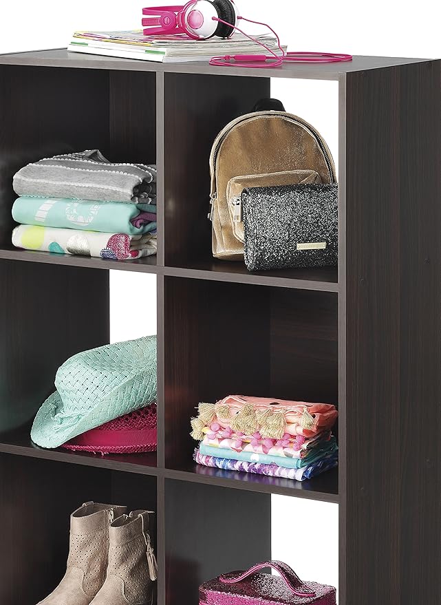 Whitmor 6 Cube Storage Organizer, 3 Tier Stackable Mdf Wood Bookcase, Open Storage Display Bookshelf, Storage Cabinet for Living Room, Bedroom, Home, Office, 23.7"L x 11.7"W x 35.2"H, Black