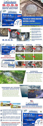 B.O.S.S. Bio-Safe Organics Septic Tank Treatment 36 Month Supply 2.5 oz Bags - Patented Bact Enzyme Exxon Valdez Septic System Monthly Maintenance Formula - Treats All Septic Systems - 3 Pack