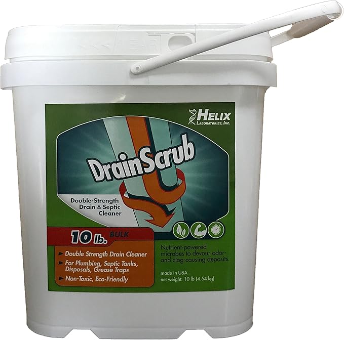 DrainScrub Powder Enzyme Drain Cleaner and Septic Treatment Environmentally Friendly Bacteria Unclog and Deodorize Pipes (10 lbs)