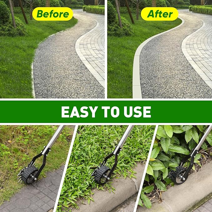 BlumWay 67 Inch Rotary Wheel Edge Trimmer, Rotary Shears, Manual Sidewalk Edgers, Length 23.6" to 67", Heavy Duty Stainless Steel Handle with Sharp Blades/Gloves