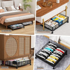 PHINOX Under Bed Storage Containers with Wheels - Shoe Storage Organizer Drawer, Tool-free Assembly Metal Underbed Storage for Bedroom Clothes, Shoes, Blankets - 4Pack