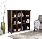 SIMPLIHOME Acadian Bookcase - 57 inch Tall 12-Cube Solid Wood Storage Display Unit in Brunette Brown, Transitional Cube Organizer for Living Room or Office with Fixed Shelves and Tapered Legs