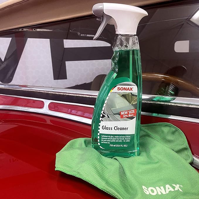 SONAX Glass Cleaner 338400 | Powerful Streak Free Formula for Crystal Clear Windows and Mirrors | Easily Removes Dirt Grease and Grime | Safe for Automotive and Household Use | 500ml