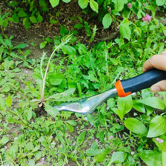 Gardening Tool Set Including Hand Trowel, Transplant Trowel, Cultivator Hand Rake, Pruning Shears and Weeder, Non-Slip Rubber Grip (4 pcs Orange)