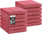 Homaxy Premium Kitchen Towels(18”x 28”, 12 Pack), Large Cotton Kitchen Hand Towels, Flat and Terry Dish Towels, 380 GSM Highly Absorbent Tea Towel Set with Hanging Loop, Red