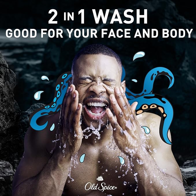 Old Spice Cleansing Body Wash for Men, 3X Defense, 24/7 Shower Fresh with Lasting Scent, 2-in-1 Body & Face Wash, Krakengard with Deep Ocean Scent, 33.4 (Pack of 4)