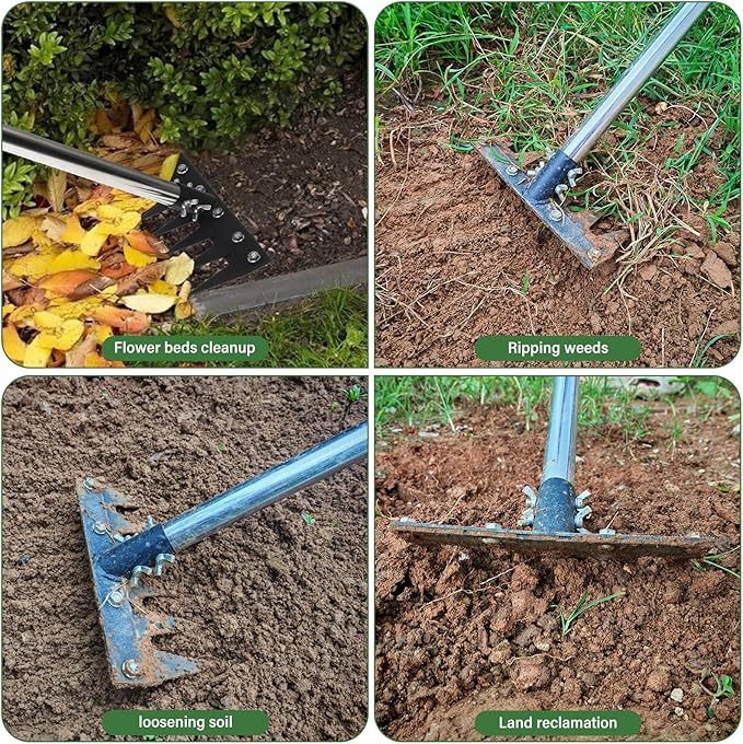 Weeding Rake Tool, Garden Weed Puller with Detachable Long Handle, 62 Inch Heavy Duty Hand Weed Remover Tool for Lawn, Yard, Atio and Backyard (7 Tines)