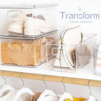 Plastic Food Storage 6 Pack Clear Container Bin with Handles for Organizing Kitchen, Pantry, Fridge, Freezer, Pantry, Bathroom. 14"x6"5"