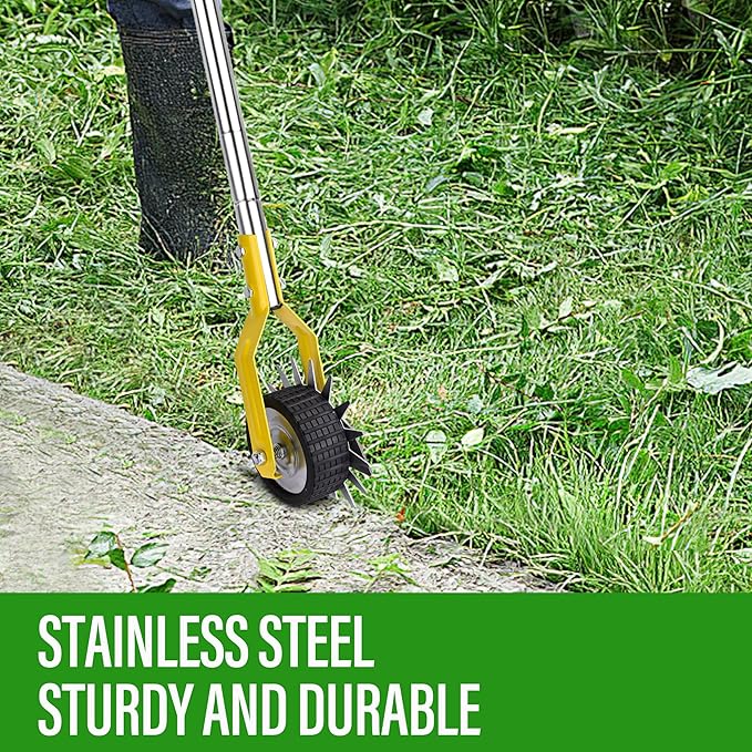 Wheel Rotary Edger, Adjustable Length Lawn Edger, Stainless Steel Edger Lawn Tool, Lawn Tool for Manual Edger, Rotary Edger for Sidewalks, Gardens, Driveways and Flower Bed Edging, yellow