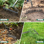 Rake for Leaves, Garden Bow Rake for Lawns Heavy Duty, 5 ft Back-Saving Long Handle, 14 Metal Tines, Yard Gardening Tools for Loosen Soil, Clear Gravel Grass Rock, Level Mulch