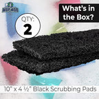 Heavy Duty XL Black Scouring Pad 2 Pack. 10 x 4.5in Large Multipurpose Nylon Scrubbing Sponges. Clean Bathrooms, Kitchens, Counters and Floors to Erase Grime and Make Surfaces Sparkle