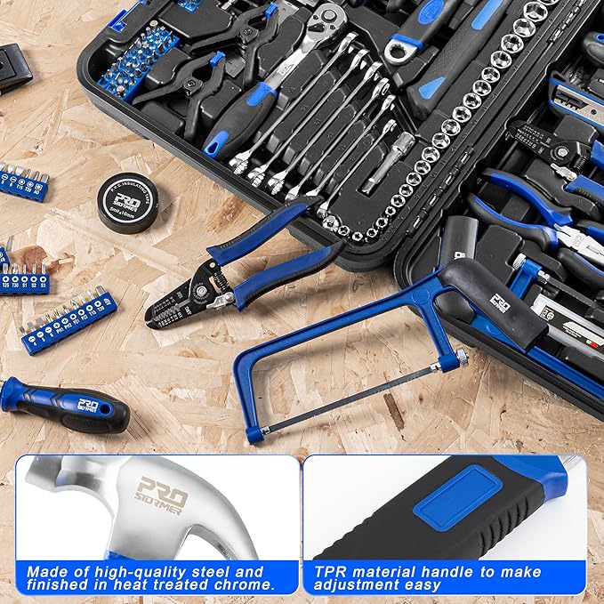Prostormer 259-Piece Tool Kit, General Household Hand Tool Set with Plastic Storage Toolbox, Portable Complete Repair Tool Box for Home and Car (Blue)
