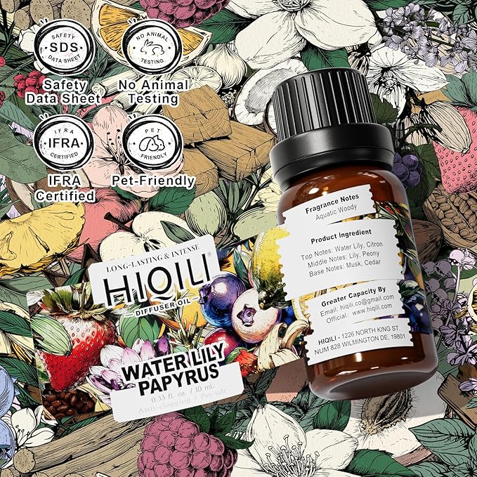 HIQILI Water Lily Papyrus Diffuser Oil, Inspired by L'eau d'Iss-ey, Ideal for Scent Diffuser, Perfume, Wool Dryer Ball, Long Lasting - 0.34 Fl Oz