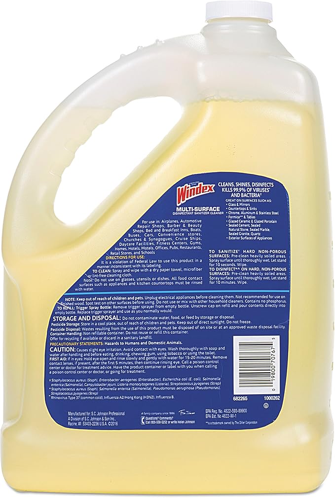 Windex 657067 T Multi-Surface Disinfectant Cleaner, Citrus, 1 gal Bottle (Case of 4)