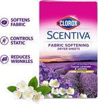 Clorox Scentiva Fabric Softener Dryer Sheets, Tuscan Lavender & Jasmine Scent - Wrinkle Reducing Scented Softening Laundry Dryer Sheets for Great Smelling Clothes, 40 Count