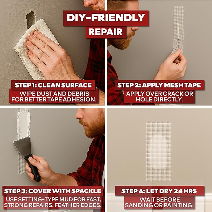 XFasten Drywall Repair Mesh Tape - 2-Inches x 90-Foot, Pack of 3, for Patching Holes and Cracks, Wall Repair Fiberglass Joint Tape, Spackle Tape