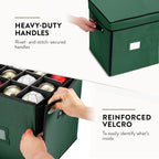 ZOBER Christmas Ornament Storage Box - Stores 128 3" Ornaments with Drawer Style Trays - Tear Proof 600D Oxford Fabric - Ornament Organizer Storage Box, Durable Christmas Containers Holder - Green