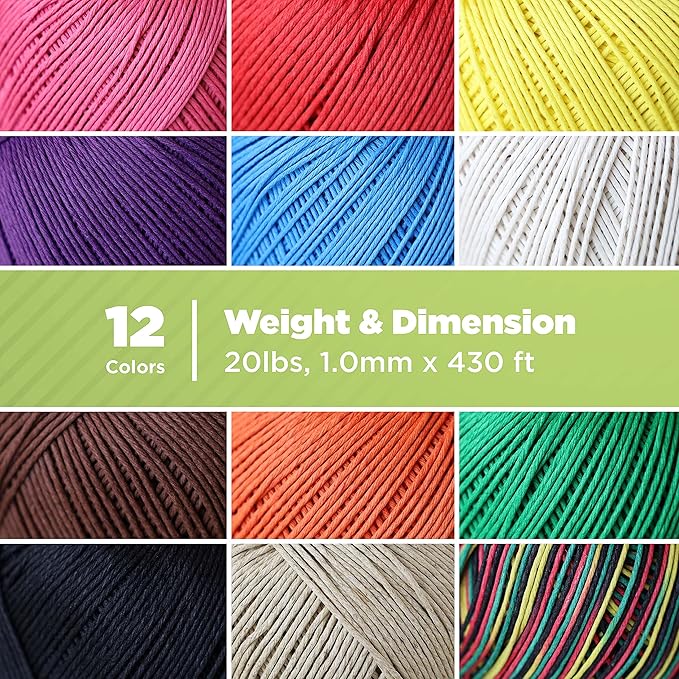 Hemp Twine for Gardening - Twine for Crafts - Organic Natural Hemp String for Jewelry Making - Strong Durable Cord for Decoration, Macrame + Cooking - 1MM 100G/430 Ft. - 20 lb. Test Strength - Natural