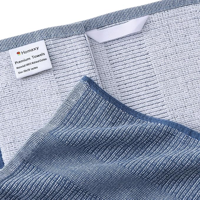 Homaxy Premium Kitchen Towels(18”x 28”, 12 Pack), Large Cotton Kitchen Hand Towels, Flat and Terry Dish Towels, 380 GSM Highly Absorbent Tea Towel Set with Hanging Loop, Navy Blue