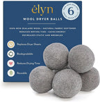 ELYN Wool Dryer Balls 6-Pack - XL, 100% New Zealand Wool, Reusable and Handmade. Fragrance-Free, Natural Fabric & Laundry Softener, Reduce Wrinkles, Static and Drying Time (Grey)