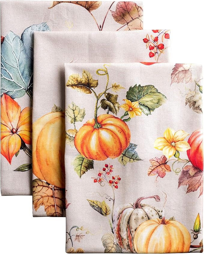 Maison d' Hermine Kitchen Towels Set of 3 100% Cotton 27.50" x 20" Reusable Cloth Tea Dish Towels Absorbent with Hanging Loop for Kitchen, Home, Dining, Cocktail Parties (Potiron)