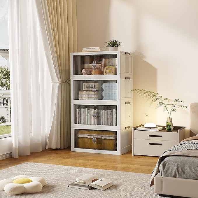 SAILUN 109Gal/434Qt Stackable Storage Bins Folding Collapsible Storage Bins with Lid, Closet Organizers and Storage,Grey 26" W x 17" D x 56.7" H