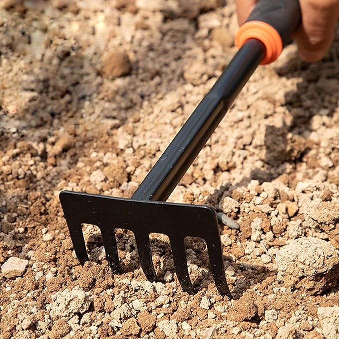 Arinasun Garden Tool Set, 4 Pieces， Including 2 Shovels,1 Rake, 1 Cultivator, Rust-Resistant lron Tools, Rubber Grip Handles