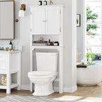 UTEX Over The Toilet Storage Cabinet, Over Toilet Bathroom Organizer with Adjustable Shelves and Double Doors, White