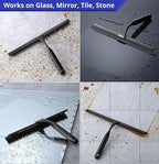 HOME SO Shower Squeegee for Glass Doors – Stainless Steel Squeegee with Adhesive Hooks - Window, Floor & Car Squeegee, Multi-Purpose Bathroom, Mirror & Tile Cleaner - Bathroom Essentials - Black 12"