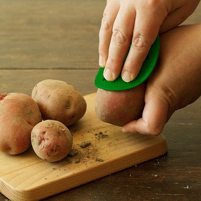 Vegetable Scrubber Brush : Double Sided Fruit and Vegetable Scrubber - Multi Use: Potato Scrubber - Carrot Brush - Trivet - Jar Opener - Coaster - Fruit Cleaner -BPA Free - Veggie Scrubber by Cestari