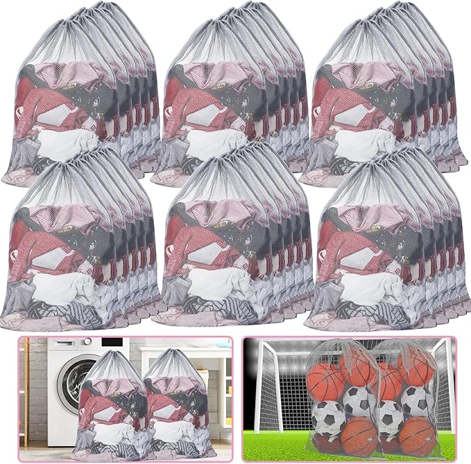 Berlune 30 Pack 24 x 36 Inches Large Mesh Bags for Laundry, Wash bags, Sturdy Mesh Material Closed with Drawstring, Factory, University, Dormitory, Travel and Apartment Dweller (Gray)