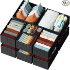 Drawer Organizer Clothes Set of 12 Black - Dresser Organizer For Nursery, Bedroom, Closet - Perfect Baby Clothes Organizer and Storage & General Nursery Organization or Dresser Drawer Organizers