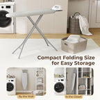 Yaheetech Foldable Ironing Board, Heavy Duty Iron Board with 9 Adjustable Heights, 4 Layer Cover and Safety Iron Rest, 52X14 Compact and Space Save Iron Board for Home Laundry Room Use, Gray&White