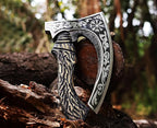 Viking Pizza Axe | Engraved Blade Pizza Cutter with Rosewood Handle & Leather Sheath | Norse Style Collectible Kitchen Tool & Gift for Pizza Lovers (WCA-027)