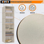 Hanging Closet Organizer, Easy Mount Foldable 6-Shelf Hanging Closet Wardrobe Storage Shelves, Clothes Handbag Shoes Accessories Storage, Imitation Linen Fabric, Beige Houndstooth