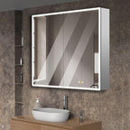 Gray Medicine Cabinets for Bathroom with Mirror, Surface Mounted LED Medicine Cabinets Mirror with Defogger, Dimmer, Outlets & USB, Double Doors, 42”W x 36”H