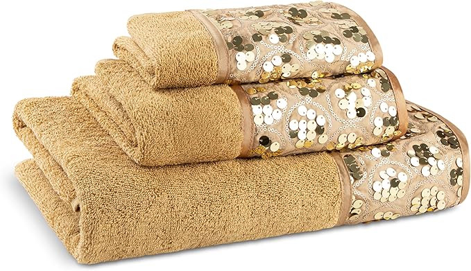 Zahari Home Sinatra Modern Bathroom Towel Set - 3 Piece Luxury Contemporary Decor Bling Champagne Gold Bath Towel Set Soft, Plush and Highly Absorbent