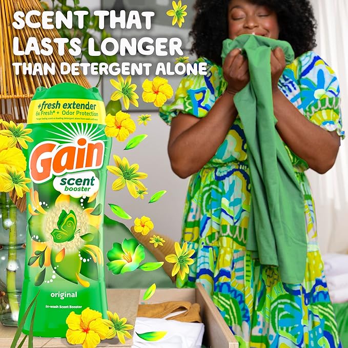 Gain In-Wash Laundry Scent Booster Beads,Original Scent,24.0 OZ,Fresh Extender + Odor Protection,(Pack of 2)